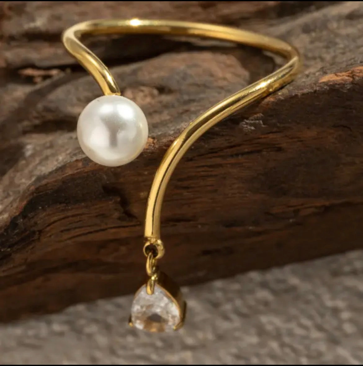 Bague Perle & Cristal Dorée