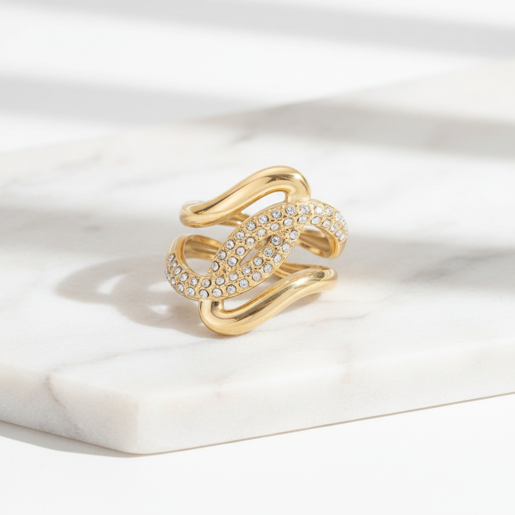Bague Nœud Zircons Dorée