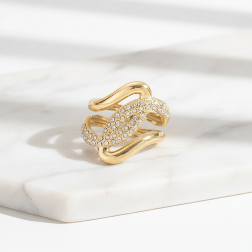 Bague Nœud Zircons Dorée